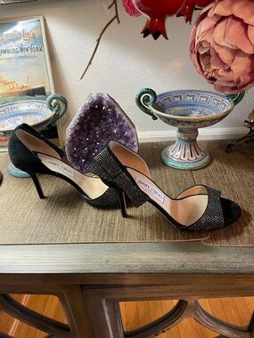 Jimmy Choo Black Crystal D'Orsay Open-Toe Heels